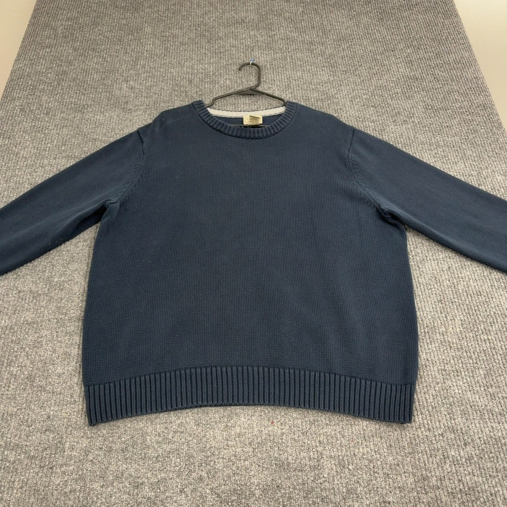 LL Bean Sweater Mens XXL Blue Cotton Crewneck Ribbed Trim Classic Casual